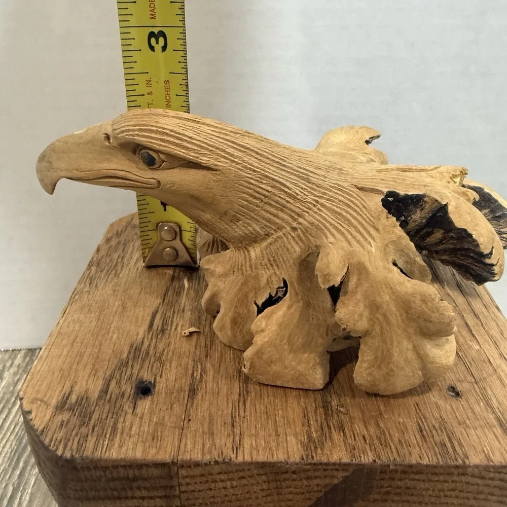 Hand Carved Eagle Wooden With Raw Edge Patriotic